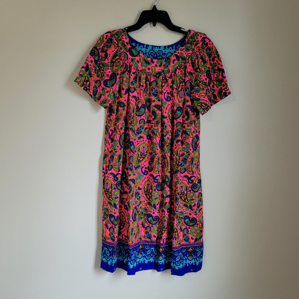 Vintage Neon Paisley House Dress